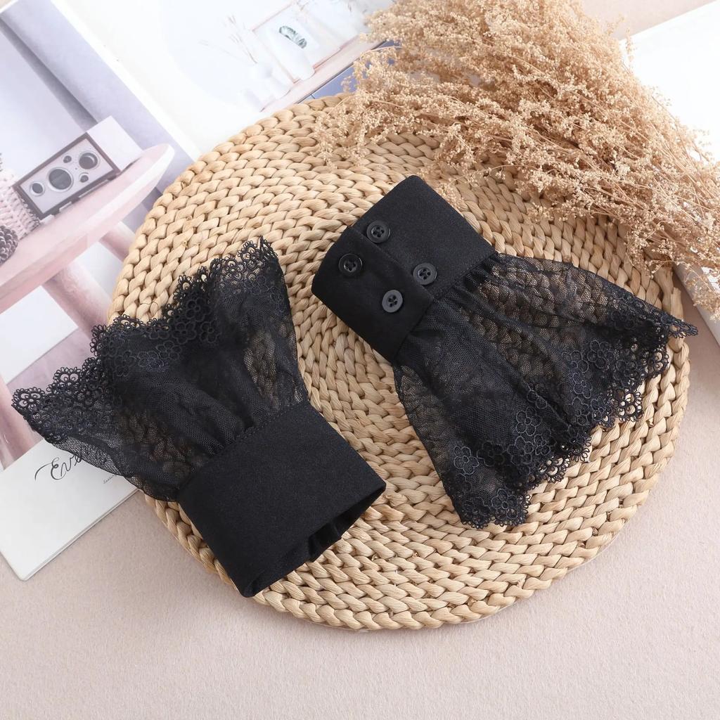 Lace fake cuffs womens lace thin pleated fake cuffs ruffled wristband decorative accessories