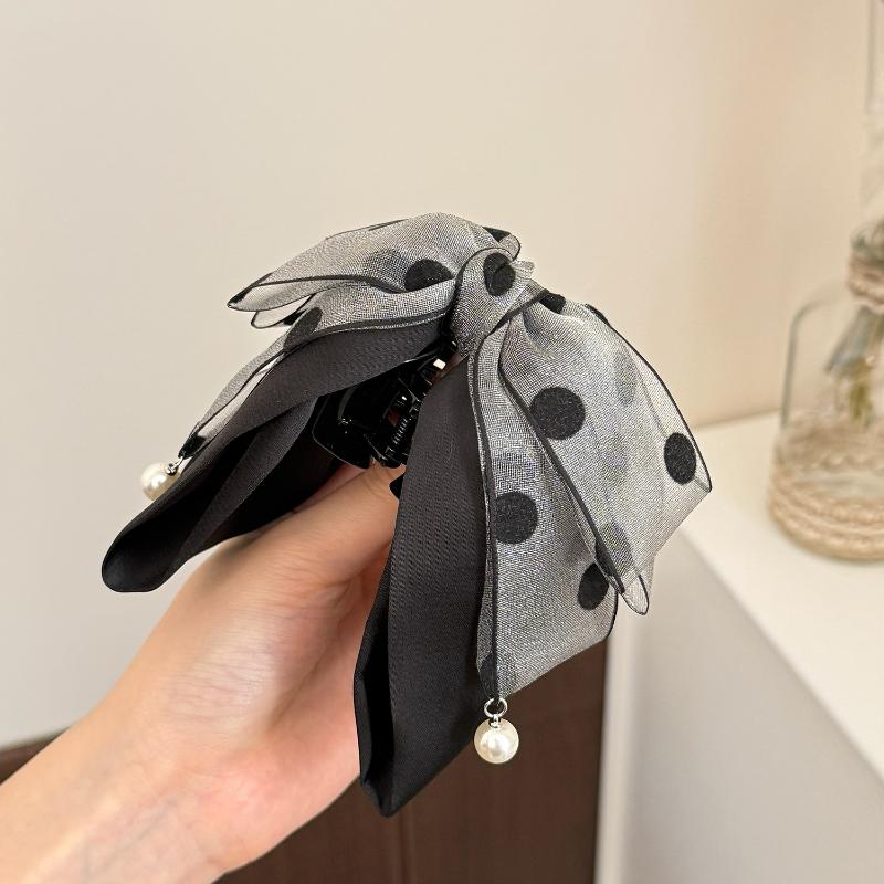 Korean Style Satin Dot Bow Hair Clips Banana Clip Women's Hair Accessories Fashion Ponytail Barrettes Hair Claws Hairpins