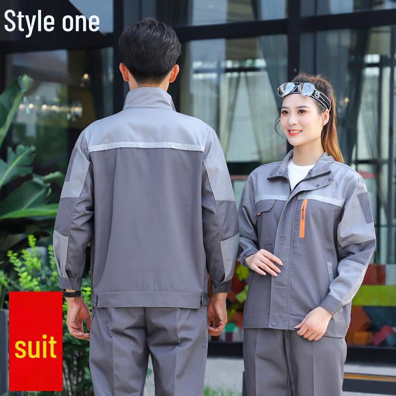 Men's Cotton Workwear Set: Durable Spring/Autumn Long Sleeve Uniform for Workshop and Repair with Printing.