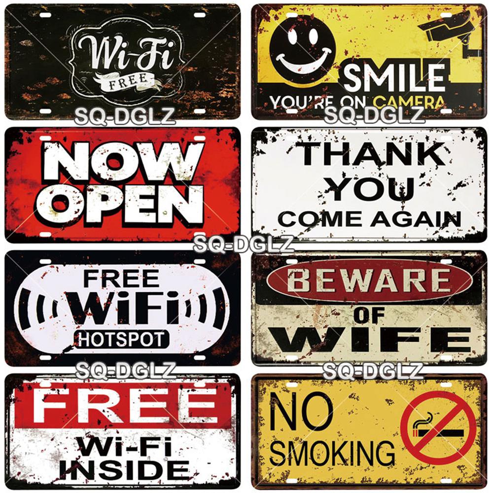 [SQ-DGLZ] Warning WiFi Camera License Plate Tin Sign Store Bar Wall Decoration Metal Sign Home Decor Painting Plaques Art Poster