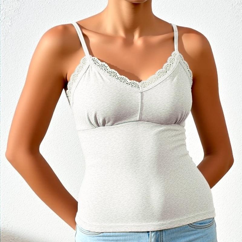 Lace-trimmed V-neck halter top Comfortable, sweet and sexy women's blouse