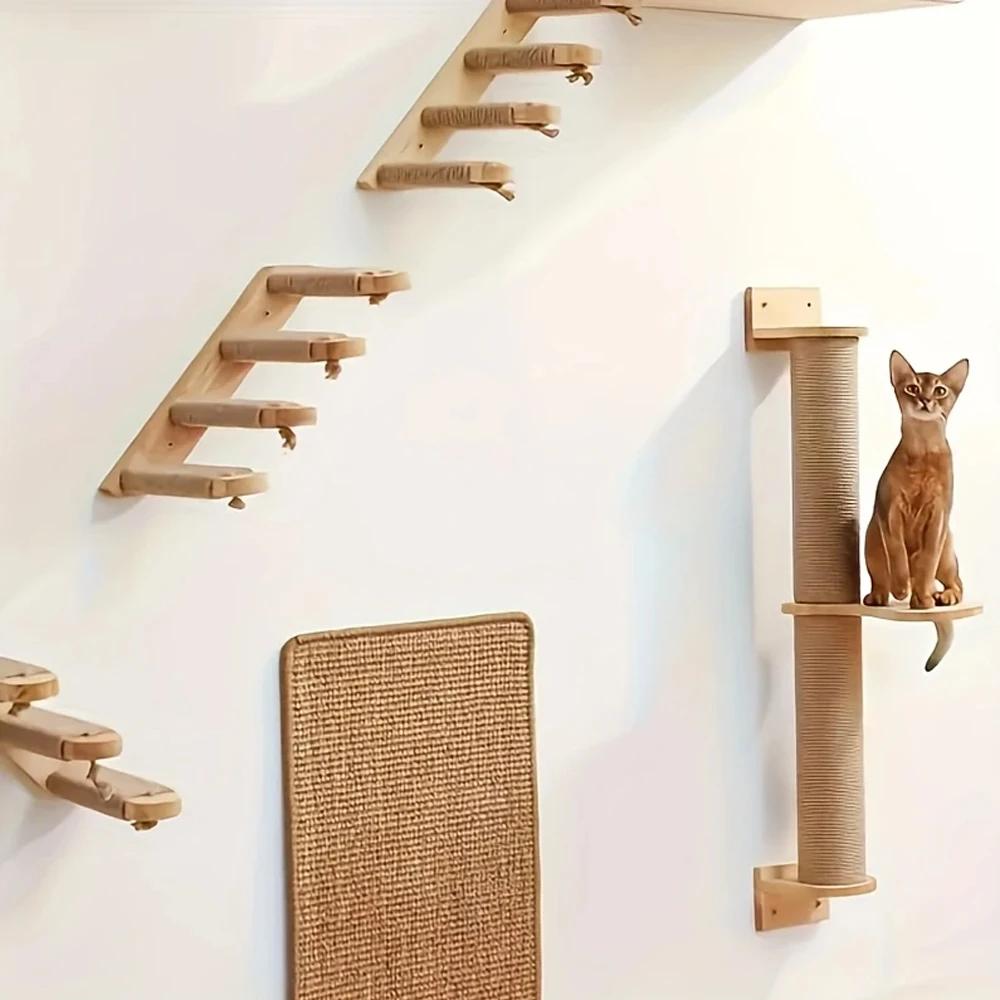 1pc wall-mounted cat scratching post with platform, practical climbing scratching post suitable for indoor cats