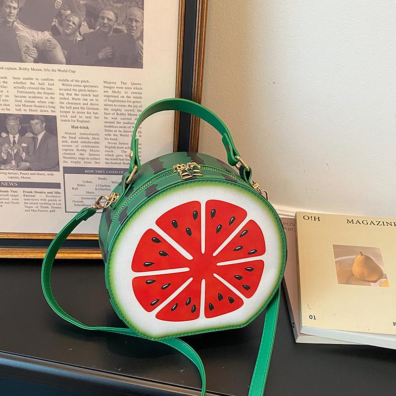 Petit Sac à Main Rond pour Femme Créatif en Forme de Pastèque Sac Bandoulière Dame Filles Porte-Monnaie Téléphone Sac Mignon Amusant Sac Cabas Mode