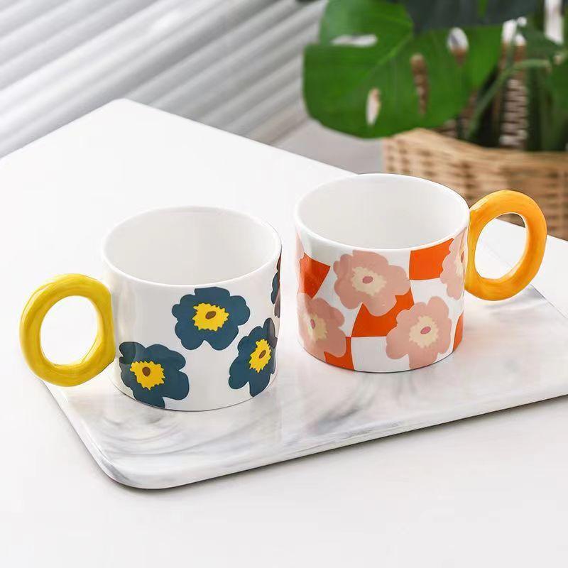 Ceramic Water Cup Mug Milk Coffee Drinking Water Household Gifts Good Looking Cup Round Handle Thickened Microwave Oven