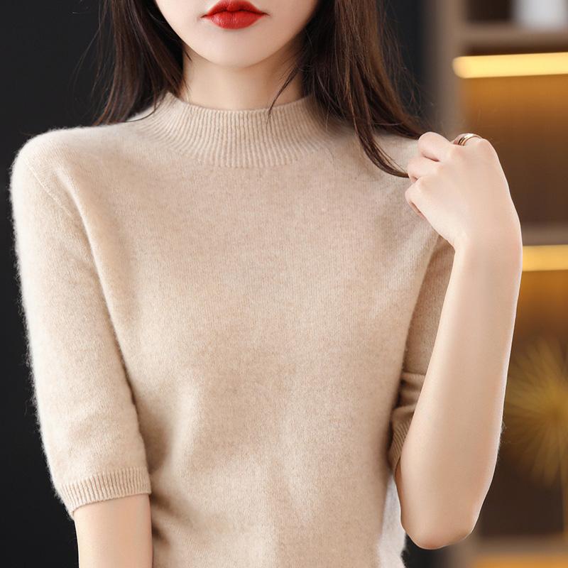 Women Sweaters Pullovers 2025 Summer Short Sleeve O-Neck White Black Knitted Sweater Women Tops Pullover JJ143