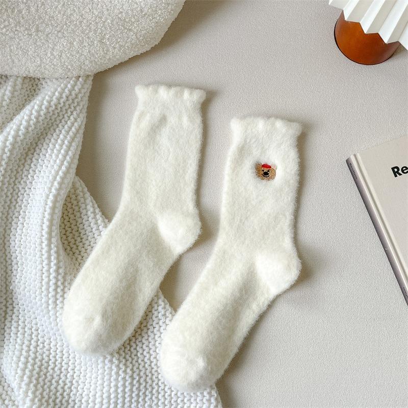 Women's Autumn Winter Warm Socks Cartoon Coral Floor Thick Socks Sleep Slippers Fashion Cute Funny Solid Color Socks