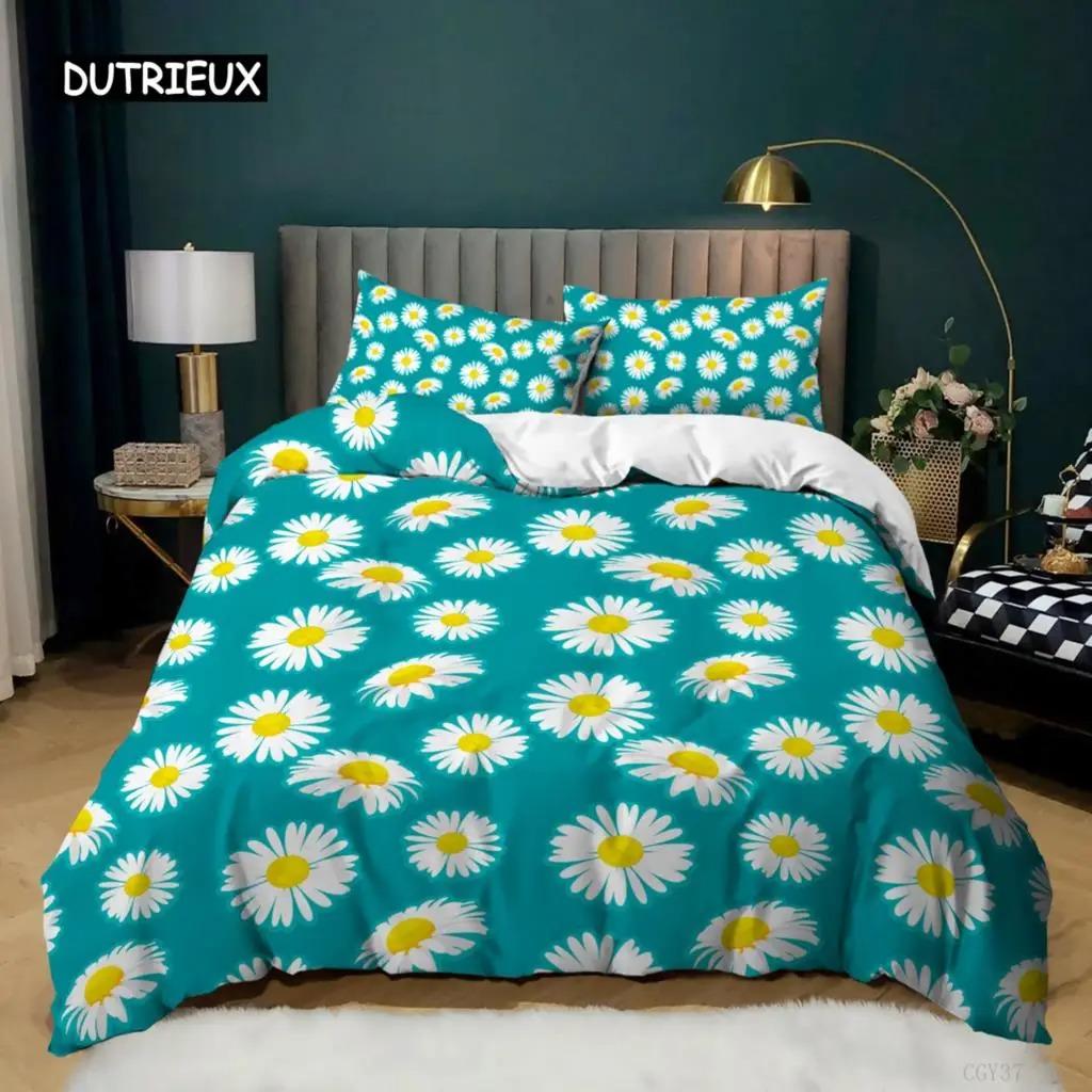 Daisy Duvet Cover Set Natural Daisy Bedding Microfiber Queen King Size Quilt Cover Small Fresh Flower Theme