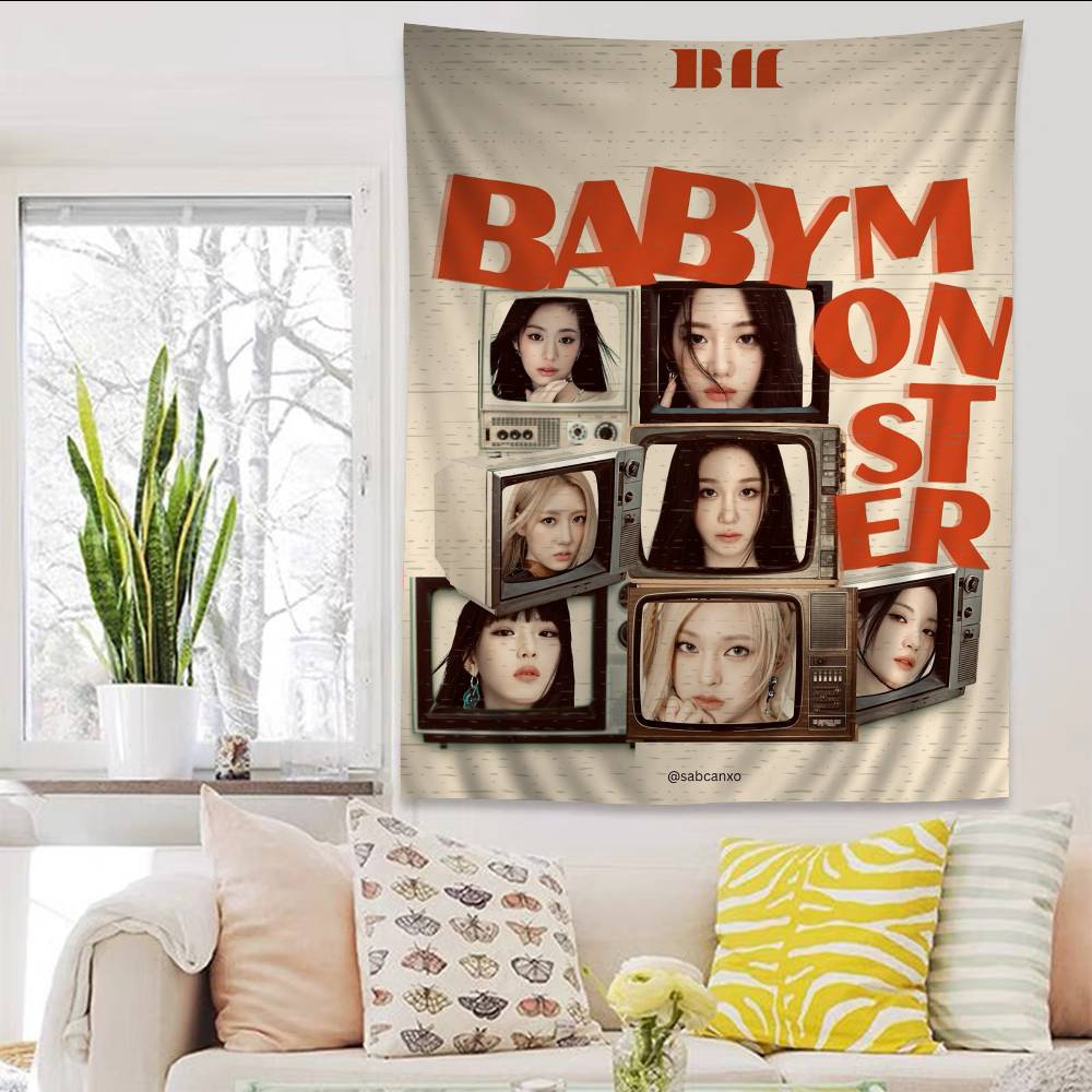 Kpop BBabymonster Cartoon Tapestry Bohemian Wall Tapestries Mandala Wall Hanging Sheets