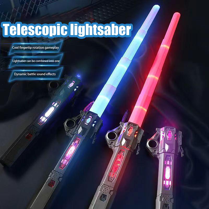 1 Set Children Colorful Glowing Sword Toys 2-In-1 Rotating Decompression Props Telescopic Music Laser Sword Kids Adult Toy