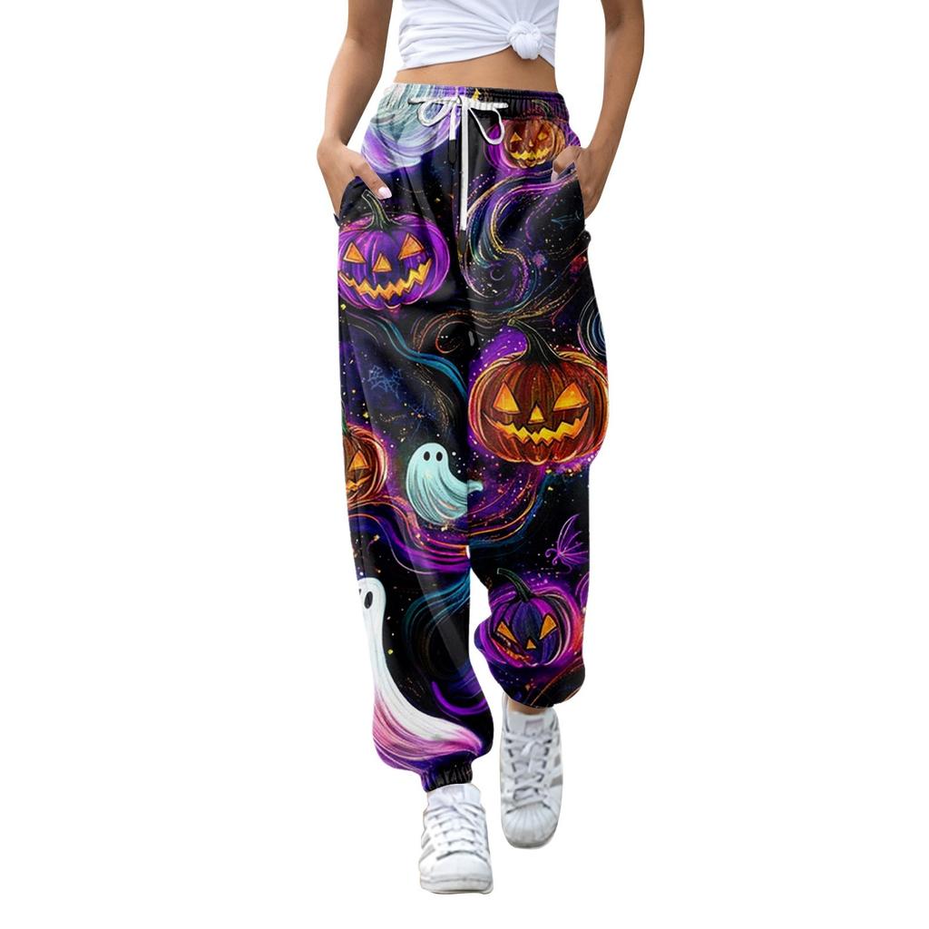 Women's Fashion Halloween Loose Drawstring Waist Solid Color Casual Sports Pants