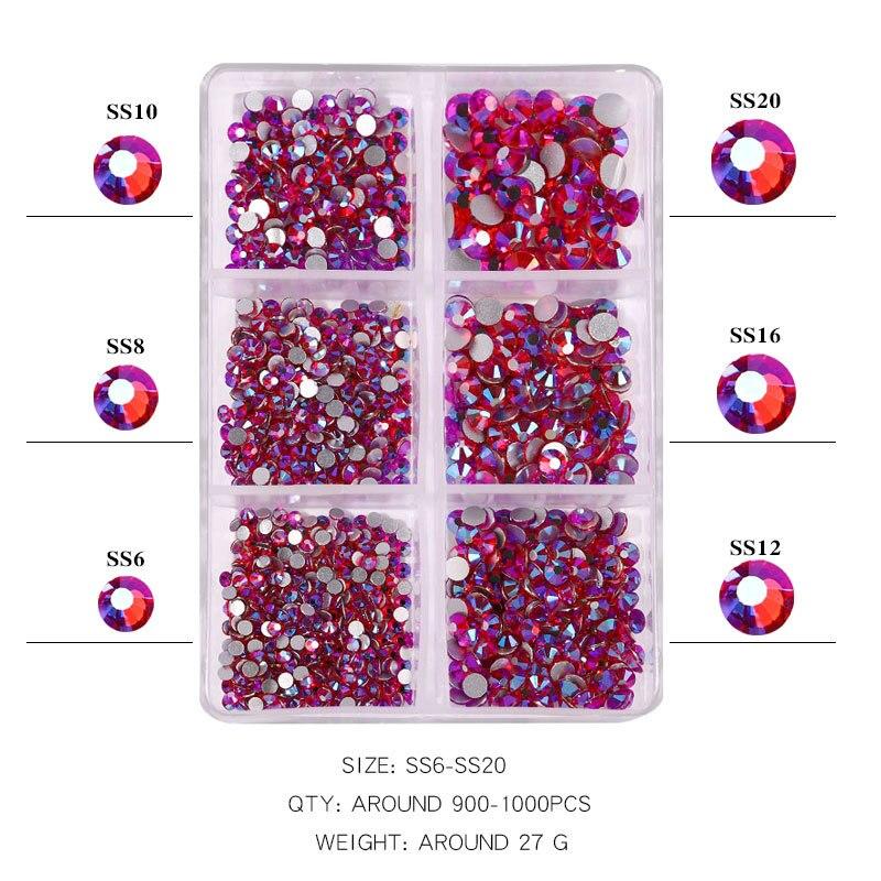 6 rutnät/låda Blandad storlek Flatback Nagel Rhinestone Kristallglas Nagelsmycken Nageldekoration SS6-SS20