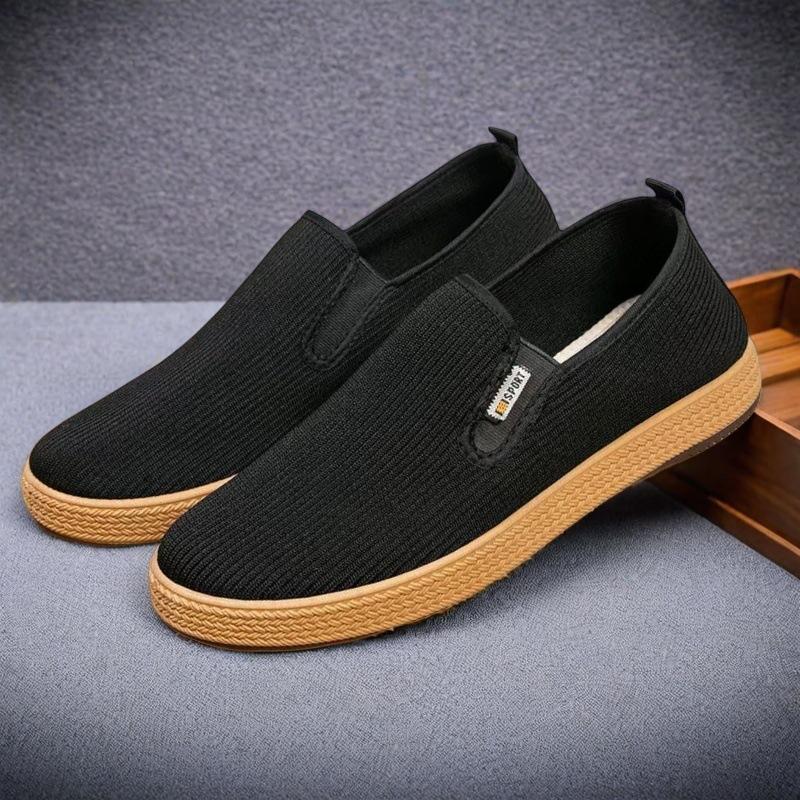 Men's old Beijing cloth shoes mesh breathable striped four-season shoes lightweight dad shoes middle-aged and elderly lazy shoes one pedal