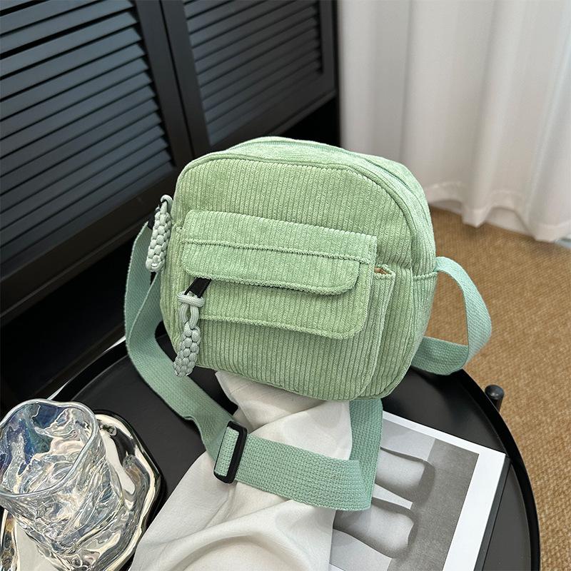 1pc-Corduroy Ins Shoulder Bag New Simple and Fashionable Solid Color Velvet Cloth Bag School Style Girls Messenger Bag