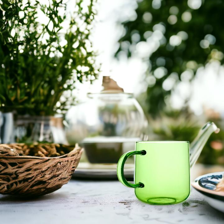 GLASS MUG FOR COFFEE AND TEA 310 Ml. 8.7 Cm GREEN