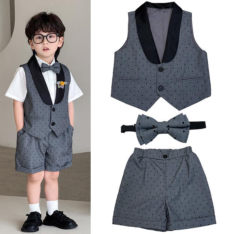 Children's Polka Dot Vest Tuxedo for Summer 2024 - Boys and Girls Performance Costume for Children's Day.