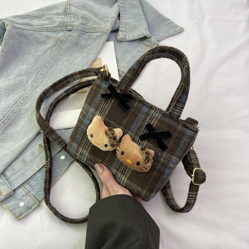 Mode Retro Karomuster Handtasche personalisierte Kontrastfarbe Bucket Bag niedlicher Cartoon-Stil Nische Messenger Schultertasche