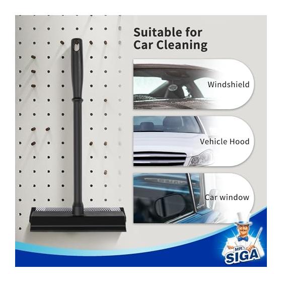 MR.SIGA Professional Car Window Cleaning Squeegee for Bathroom Glass Wall Cleaning with Handle, 2 in 1 Window Cleaning Squeegee Window Cleaning