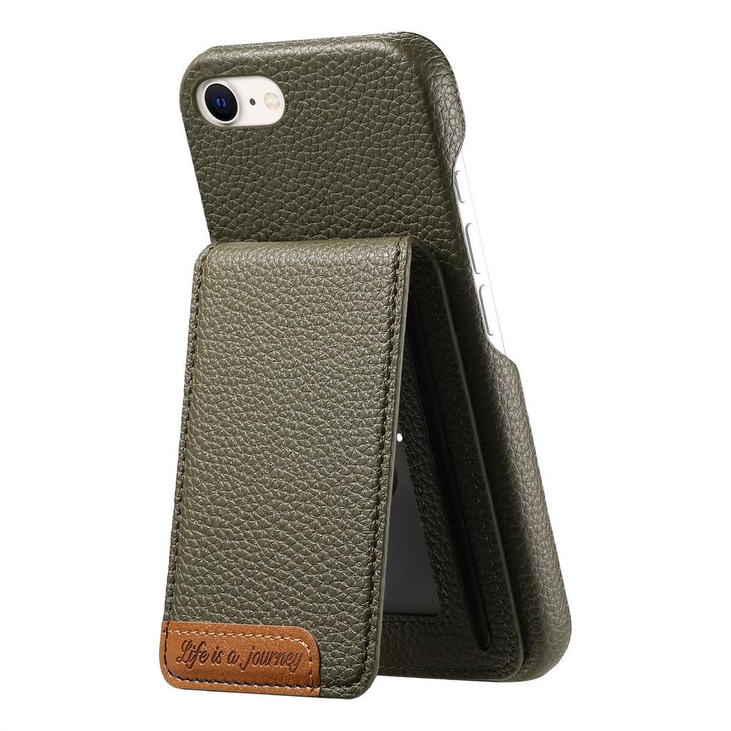 Für iPhone 16e Hülle RFID-blockierender Kartenhalter Leder-Rückseite mit Litschi-Textur