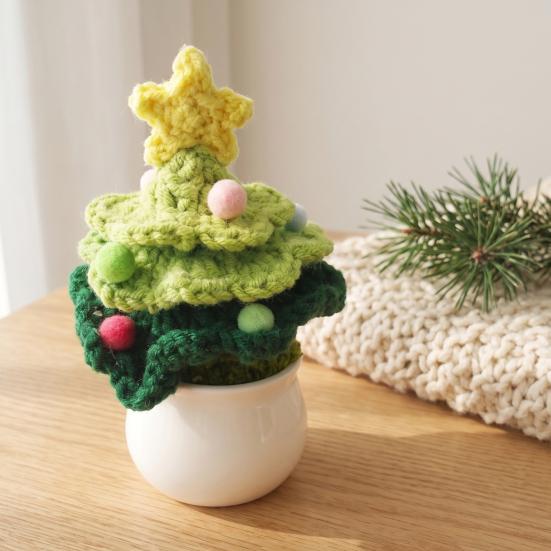 Holiday Desk Accessories for Office Hand Crochet Potted Christmas Tree, Creative Knitted Plant, Mini Crocheted Ornaments Cute Home Desktop Decorations