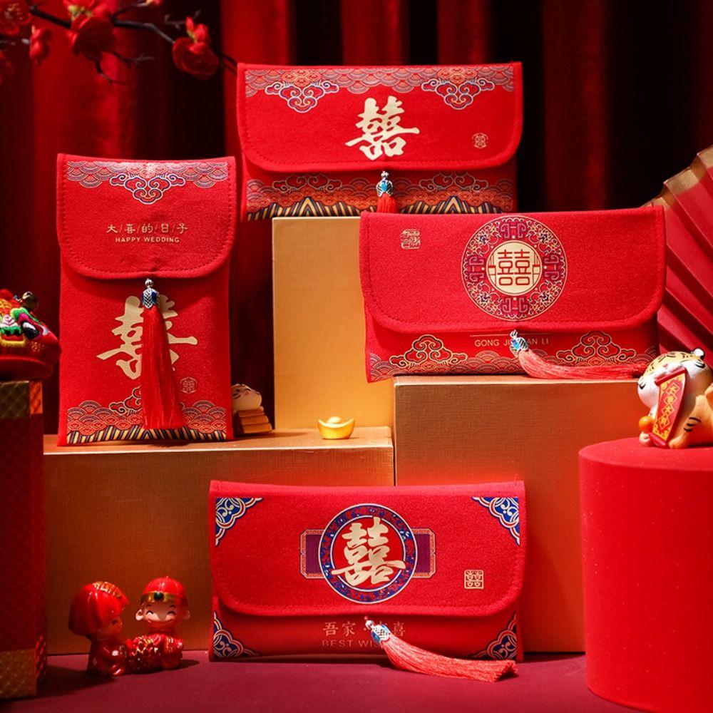 

With Tassel Chinese Cloth Red Envelopes Hot Stamping Red Packets New Year Wishes