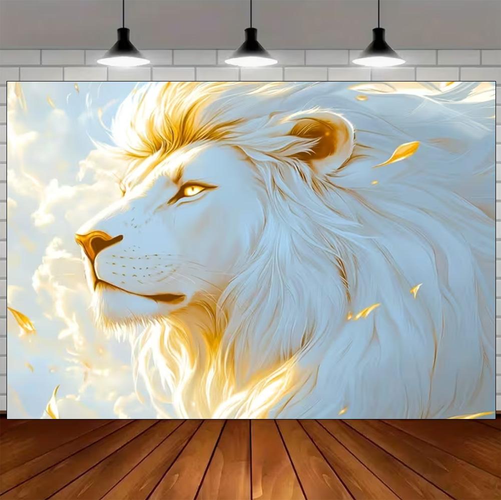Luxury White Lion Backdrop Supplies White and Gold Regal Animal Background Birthday Photozone Party Decoration Photography Props