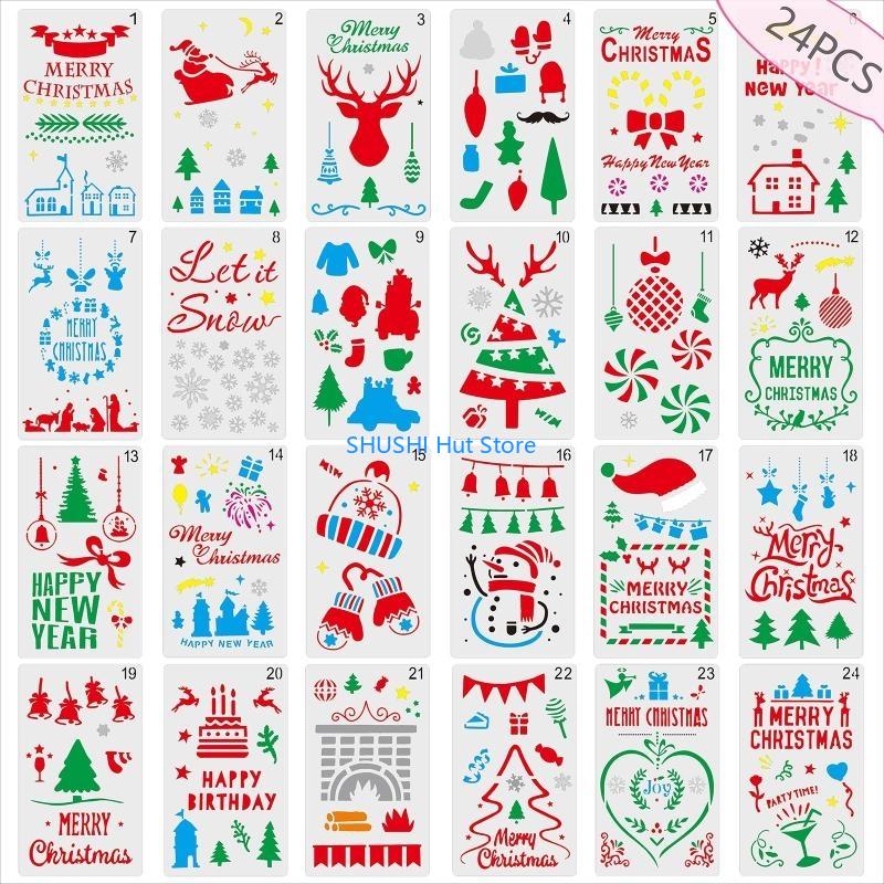 

24Pcs Christmas Templates Plastic Hollow Elk Drawing Stencils Xmas Hat for Craft D57B China Mainland