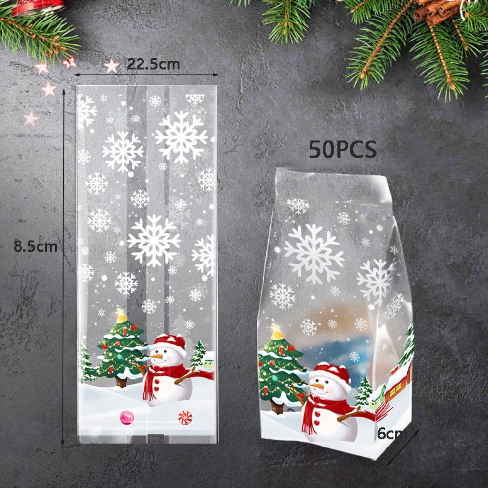 50/100Pcs Plastic Christmas Gifts Bags Snowman Snowflake Pattern Candy Packaging Bags  Home Use
