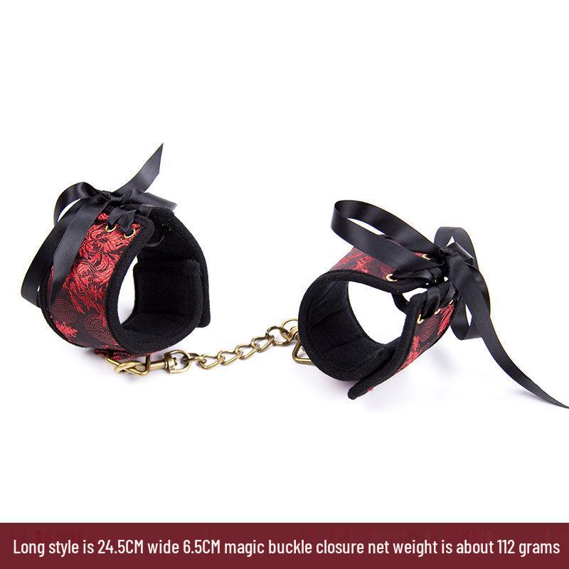 Retro Court Chinese Style Fabric Restraint Set: Foot Cuffs, Gag Ball, Eye Mask, Leash, Collar.