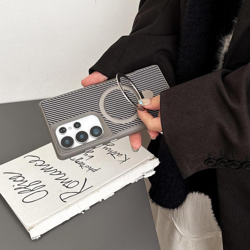 Samsung S25 Ultra Slim Carbon Fiber Magnetic Case with Stand & Drop Protection