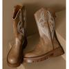 Embroidered Cowboy For Women New  Round Toe Platform Boots Retro Classic Western Cowgirl Trendy Mid-Calf