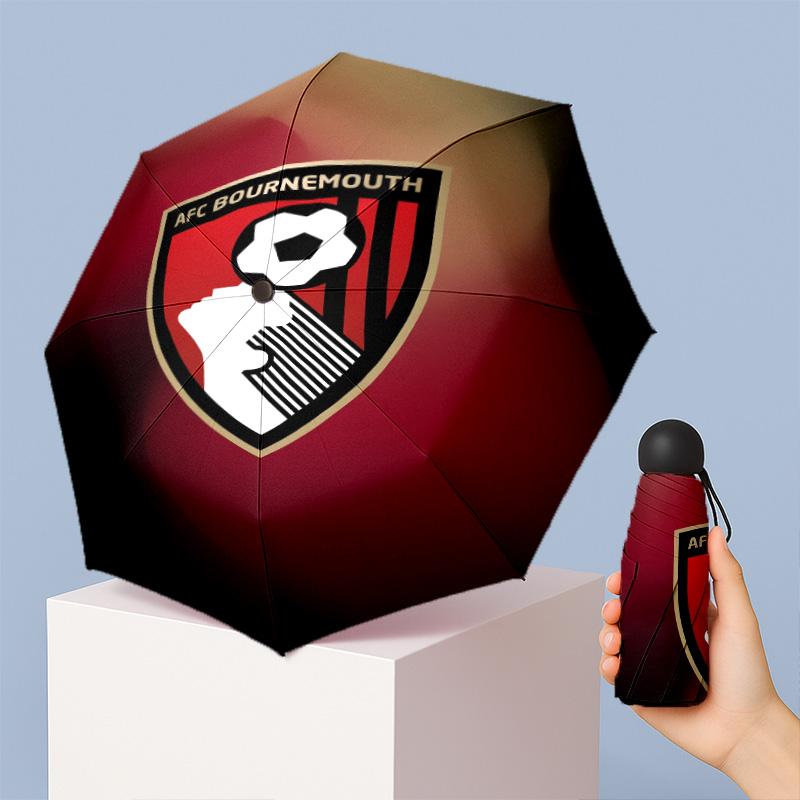 Bournemouth Football Pattern Printed Mini 5 Folds 8 Ribs Compact Umbrella Windproof Waterproof Lightweight Portable Folding