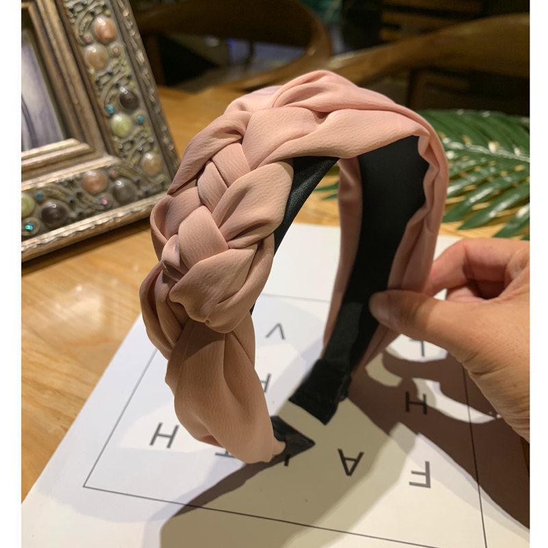 

Korean Style Solid Color Wide Woven Twist Headband for Women 2021 рожевий