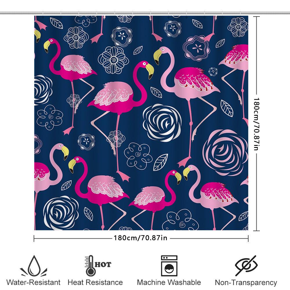 Pink Flamingo Shower Curtain Fabric Print Decorative Waterproof Bath Set For Home Bathroom Accessories Nautical Blue White Flora