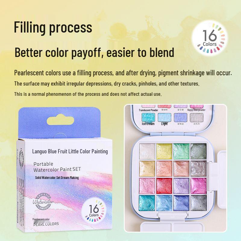 Blue Fruit Portable Watercolor Paint Set for Students - Refillable Travel Palette for Sketching