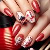Red Plum Lantern Chinese Style Wearable Long Tapered Fake Nails - Nail Tips