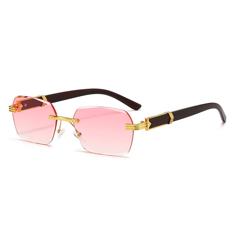 Trendy Frameless Sunglasses with Wood Grain Legs - European and American Irregular Square Design