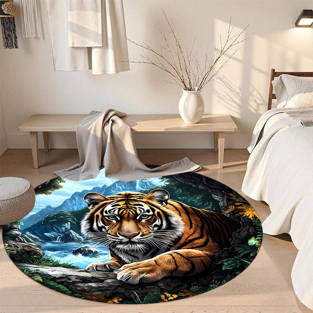 Tiger Round Carpet Design for Decorate room Outdoor Study room Balcony Antislip Round Carpet Decorate Offices Perfect Gift for Women Men