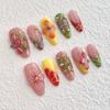 10Pcs 3D Floral Press-on Nails Thick Gel Design Summer French Fake Nails with Tip Artificial