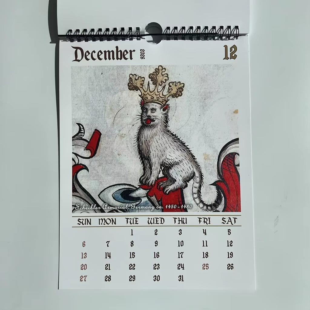 2026 Strange Cat Calendar Whimsical Cat Design Vintage Gothic Hanging Wall Calendar For The Entrance Hall And Bedroom Decoration