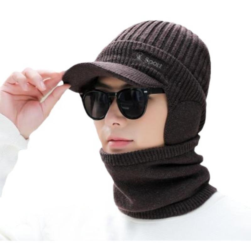 Men's Hats for Men's Winter Plus Velvet Thickened Knitted Wool Hats for Cycling Warm Cotton Hats for Windproof Baseball Caps for Thickened Warm