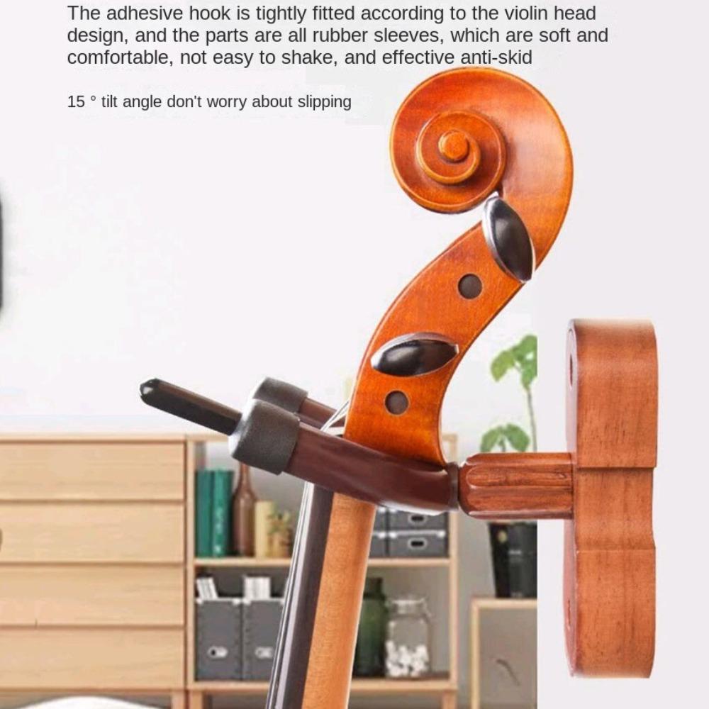 Wood Base Wall Mounted Violin Hook Hardwood Violin Holder with Bows Hook  Home Studio Wall