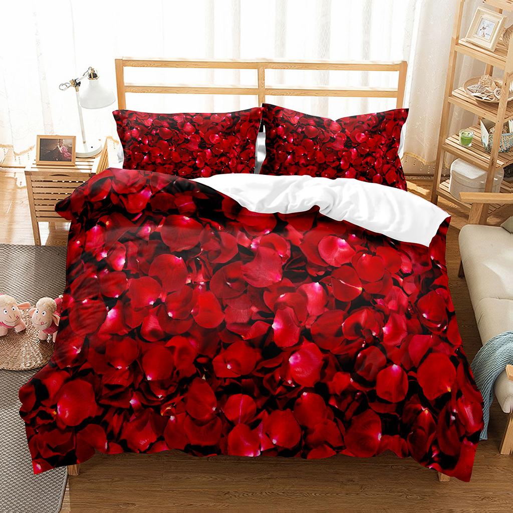 Petal Duvet Cover Set King Queen Full Size Beautiful Flower Pattern Polyester Comforter Cover for Kids Teens Adults Bedding Set