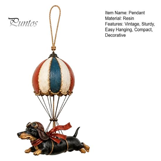 Unique Holiday Gift for Dog Owners Flying Dachshund Hot Air Balloon Hanging Ornament, Vintage Resin Wall Hanger, Retro Decoration Whimsical
