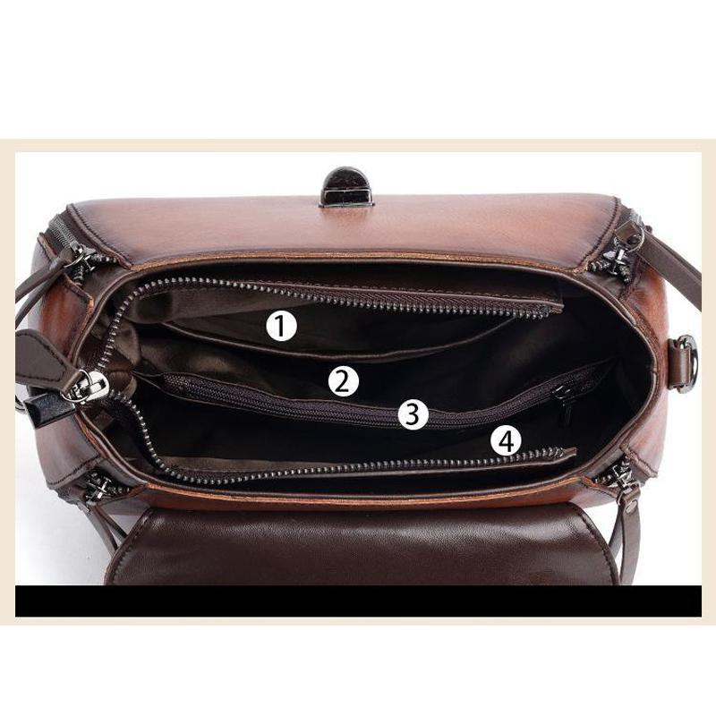 Johnature Retro preget førstelags kuskinn Dameveske Håndlaget Floral Hasp Handbag Fritid Skulder Messenger Bags