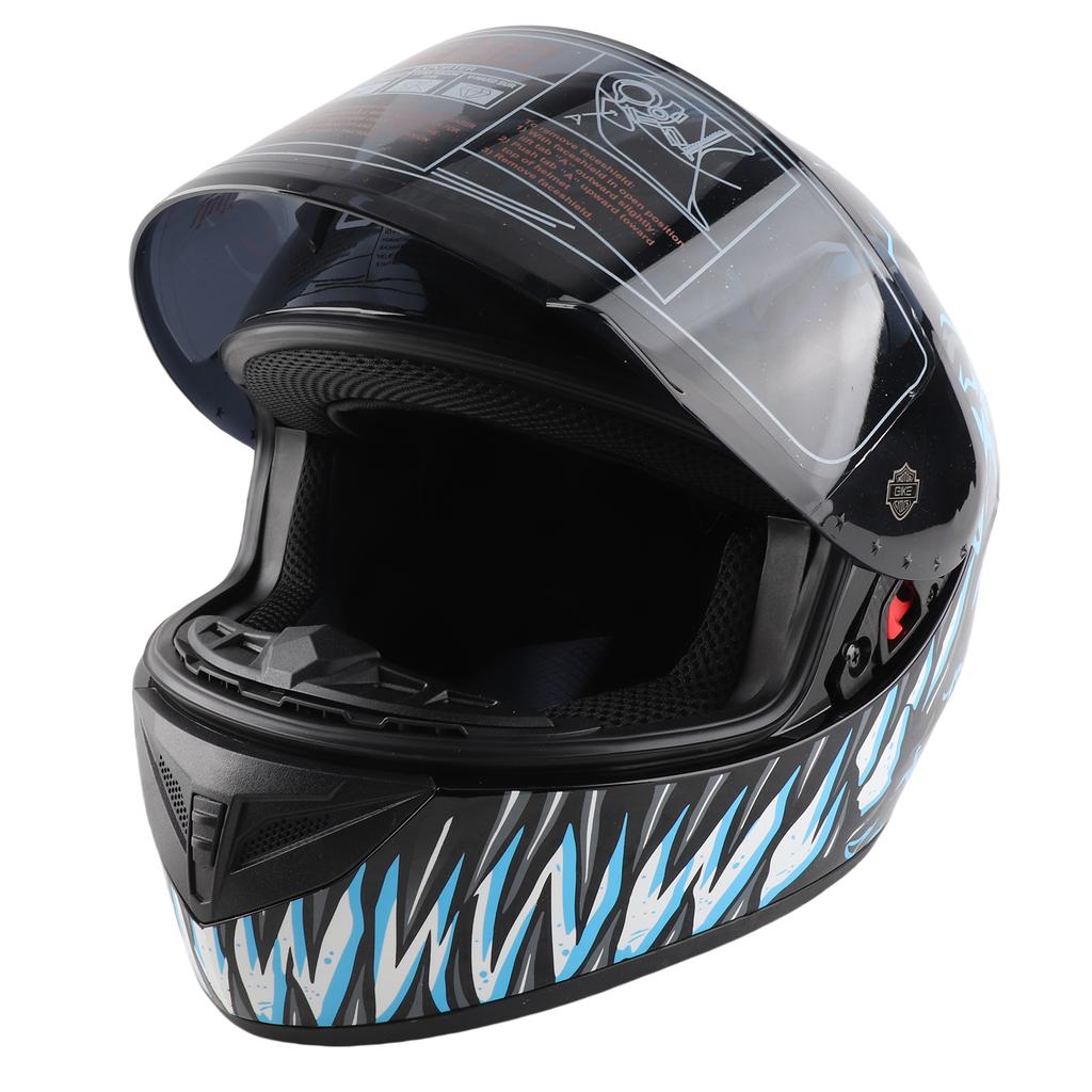 Full Face Motorcycle Helmet Street Bike Helmet for Men Women Unisex, Good Breathability with Safety Buckle, Blue, XL