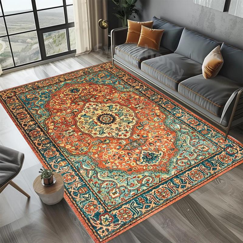 Luxury Style Bohemian Ethnic Group Carpet Retro Floral Pattern Non-slip Rug Home Living Room Bedroom Decorative Floor Mat 40x60cm