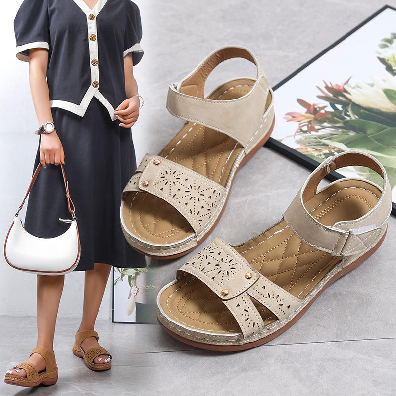 Women's Summer Flat Casual Velcro Sandals with Exposed Toes and Fish Mouth Women's Shoes