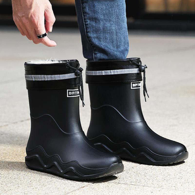 Rain shoes men's new non-slip waterproof rain boots men's cotton outer wear work car wash shoes fishing shoes medium and short rubber shoes
