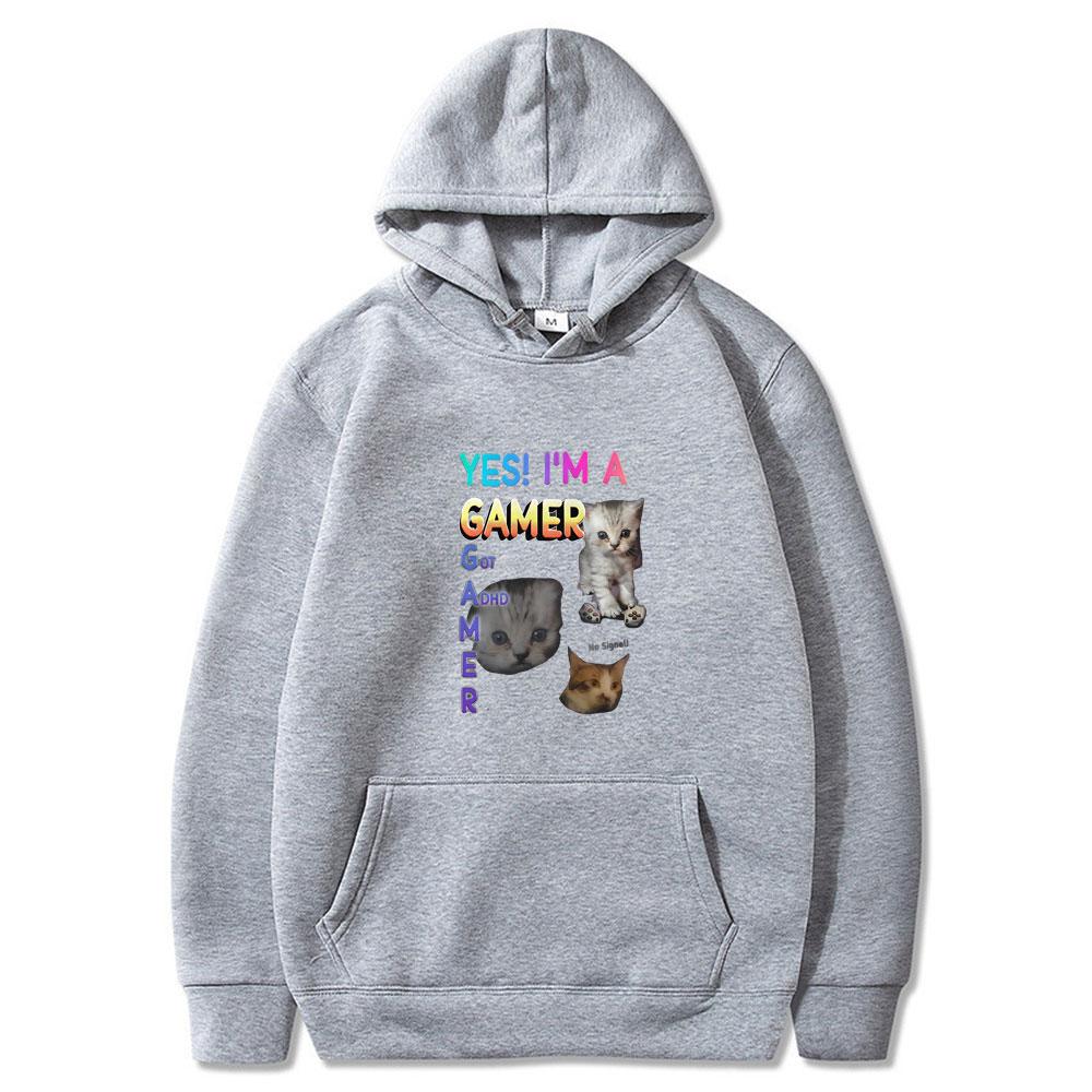 Yes2025  Im A Gamer Funny Cat Meme Print Hoodie Men Women Clothes Fashion Harajuku Tops Casual Oversized Long Sleeve Streetwears