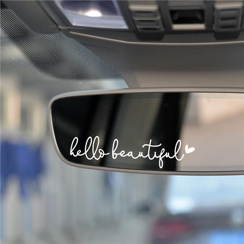 3X Hello Beautiful Rearview Mirror Decal, Vanity Mirror Stickers, Rear View Mirror Sticker, Car Mirror Stickers, Rear View Mirror Decor